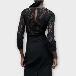 ZARA LACE MIDI BLACK DRESS SIZE S